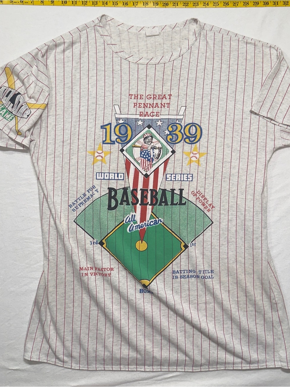 Genuine vintage 1939 Baseball Graphic Tee - White with Red Pinstripes